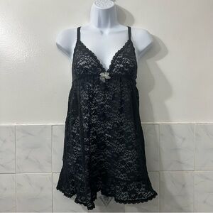 Vintage Victoria’s Secret Sheer Lace Babydoll Lingerie Mini Dress L Whimsygoth